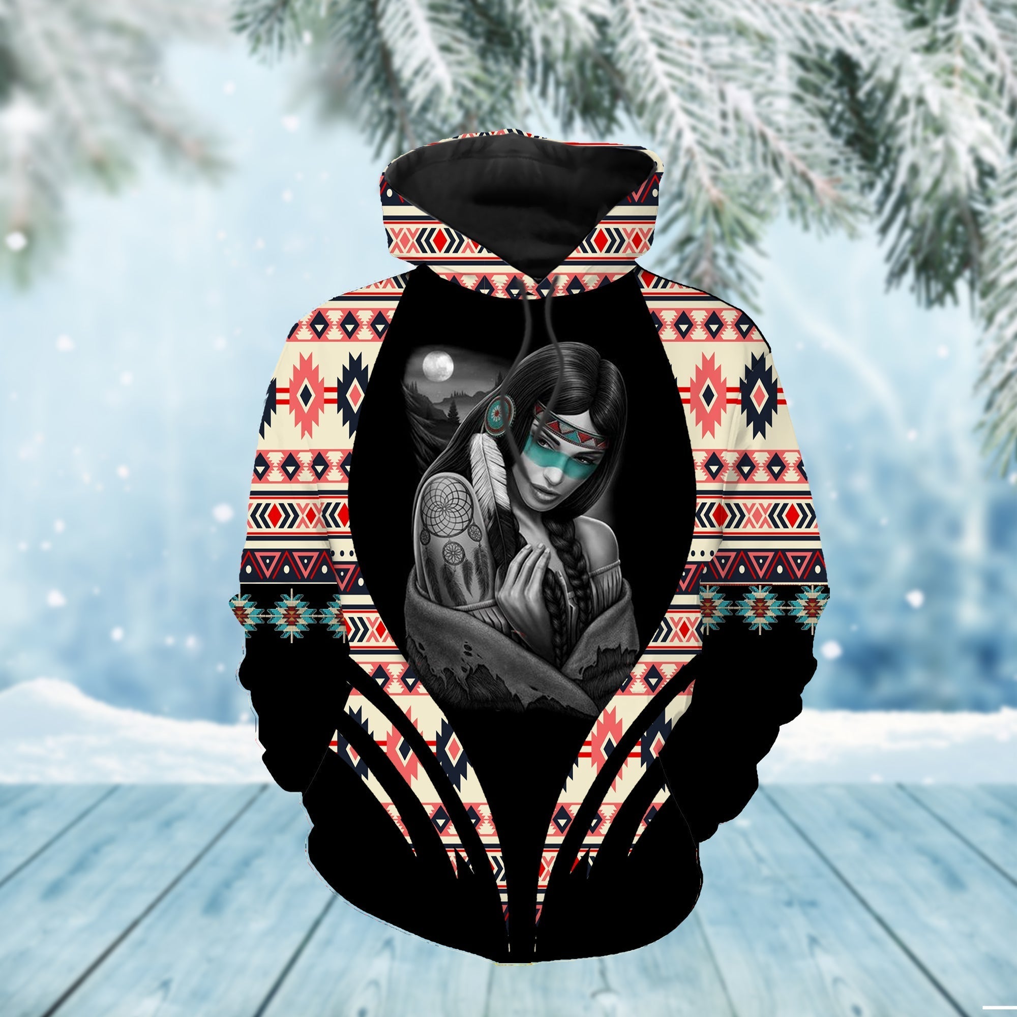 Pink and Navy Pattern Native American 3D Hoodie LT10