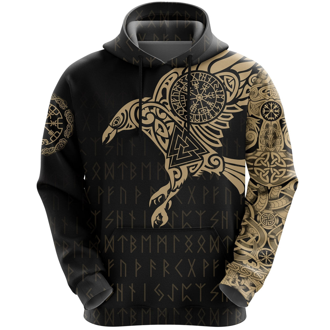 Viking The Raven Of Odin Tattoo Hoodie Gold RLT12