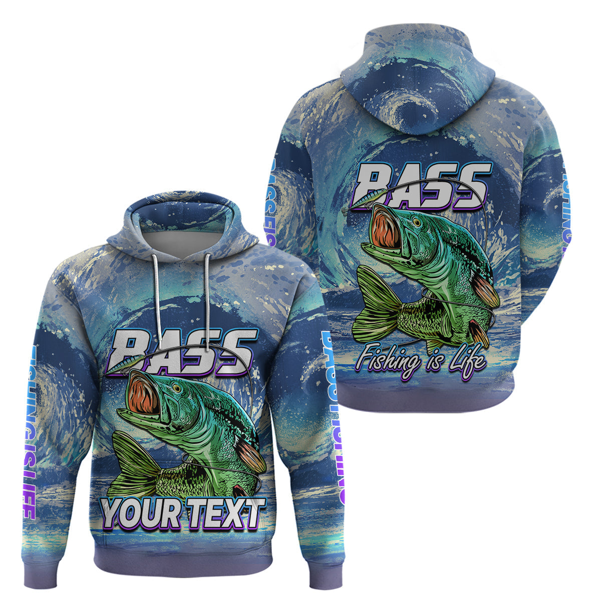 Custom Bass Fishing is Life Hoodie Hook Sport Largemouth Blue LT9