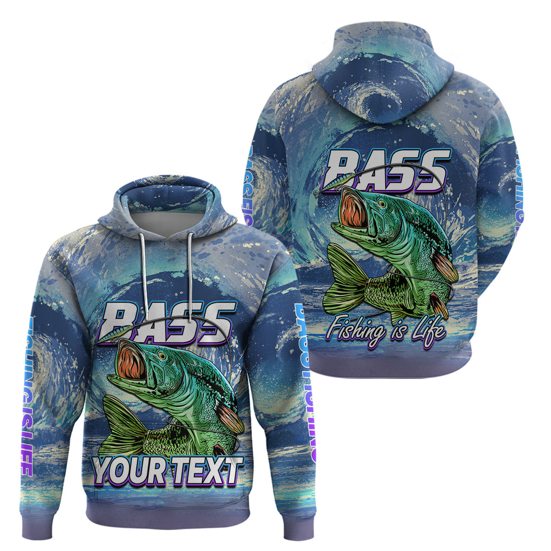 Custom Bass Fishing is Life Hoodie Hook Sport Largemouth Blue LT9