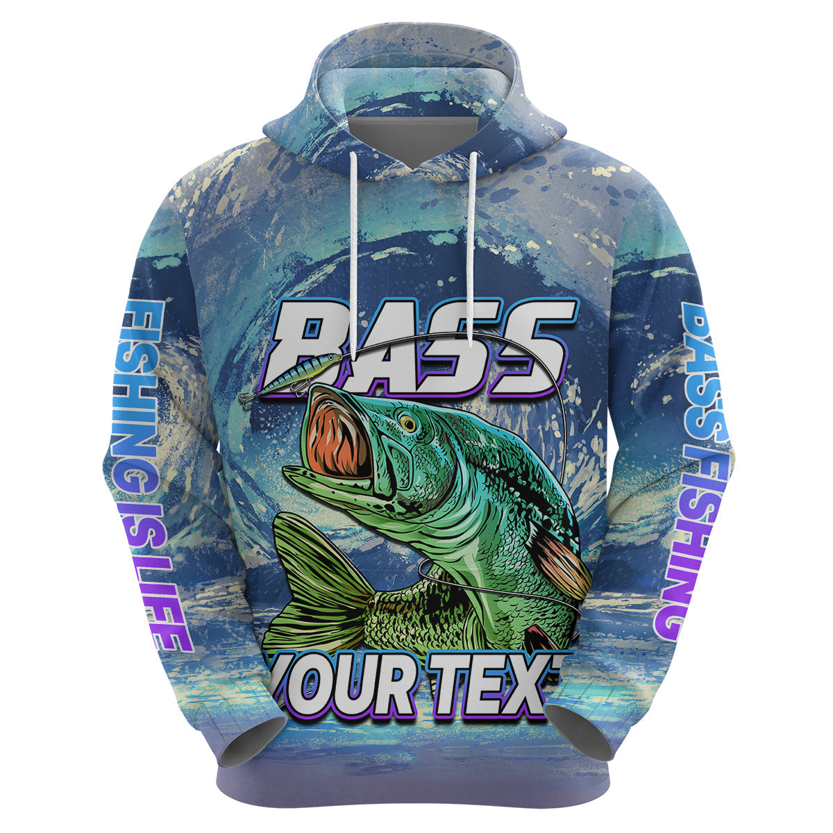 Custom Bass Fishing is Life Hoodie Hook Sport Largemouth Blue LT9