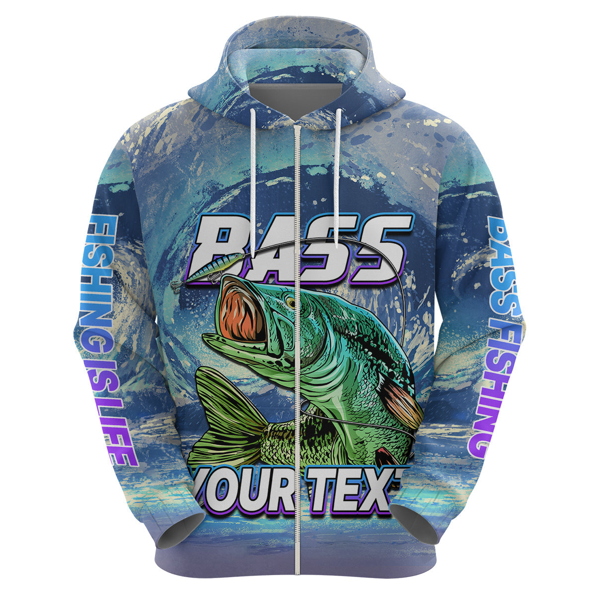 Custom Bass Fishing is Life Hoodie Hook Sport Largemouth Blue LT9
