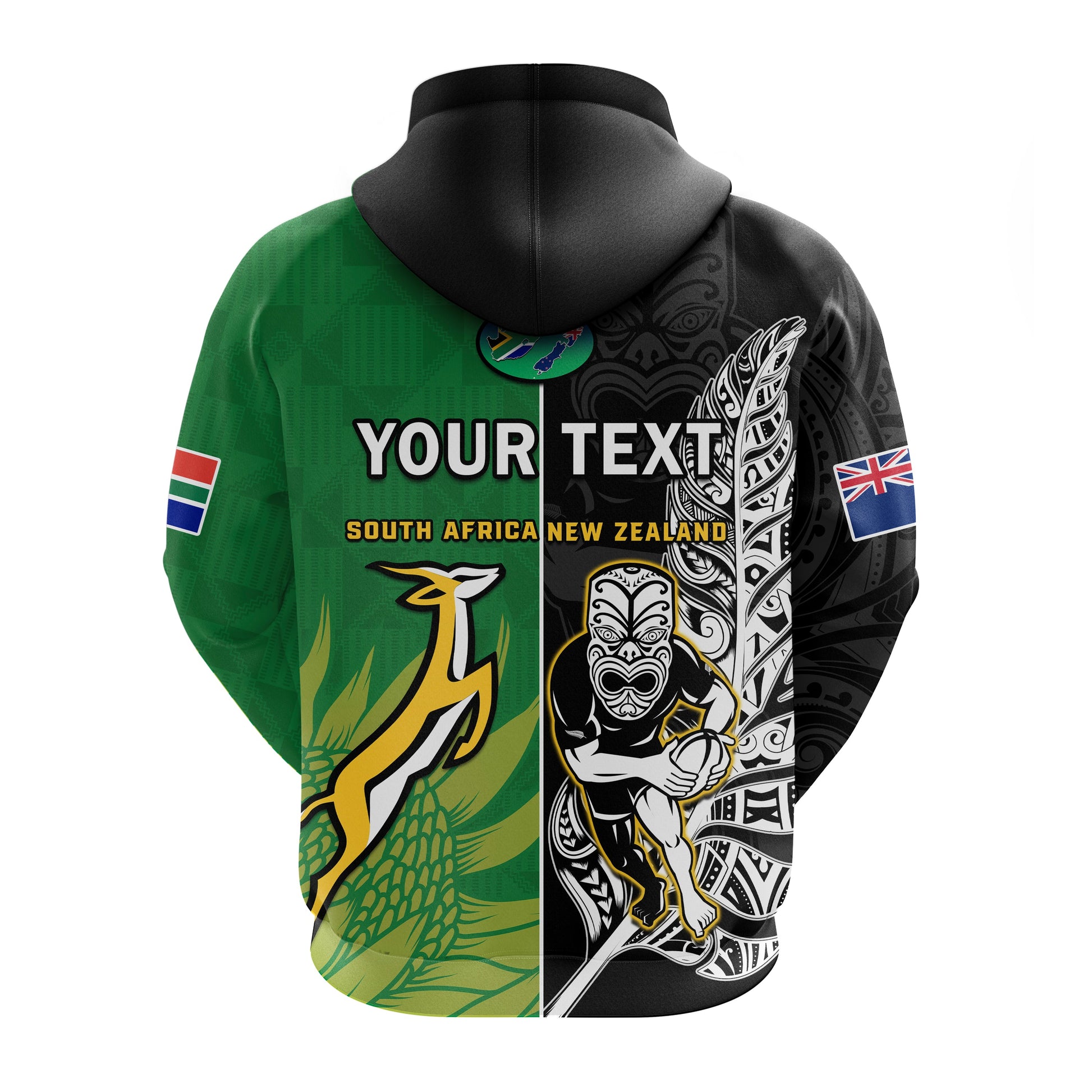 Custom New Zealand And South Africa Rugby Hoodie All Black Maori Mix Springboks LT14