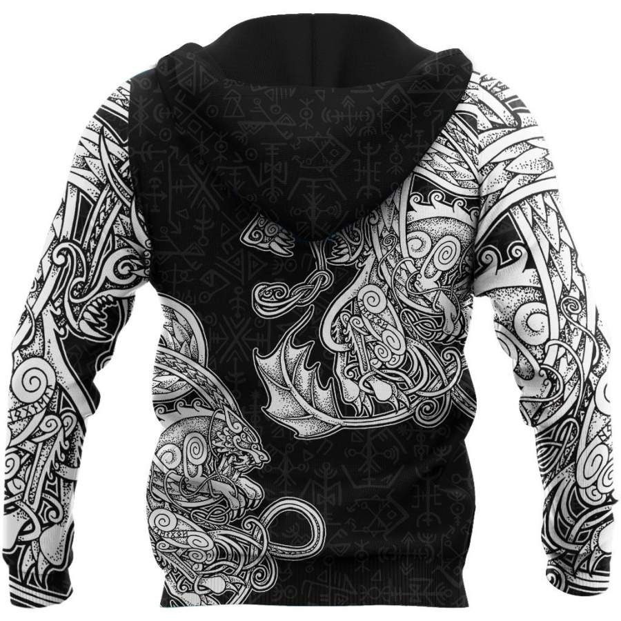 Viking Clothing White Jormungandr and Fenrir Vikings Hoodie RLT12