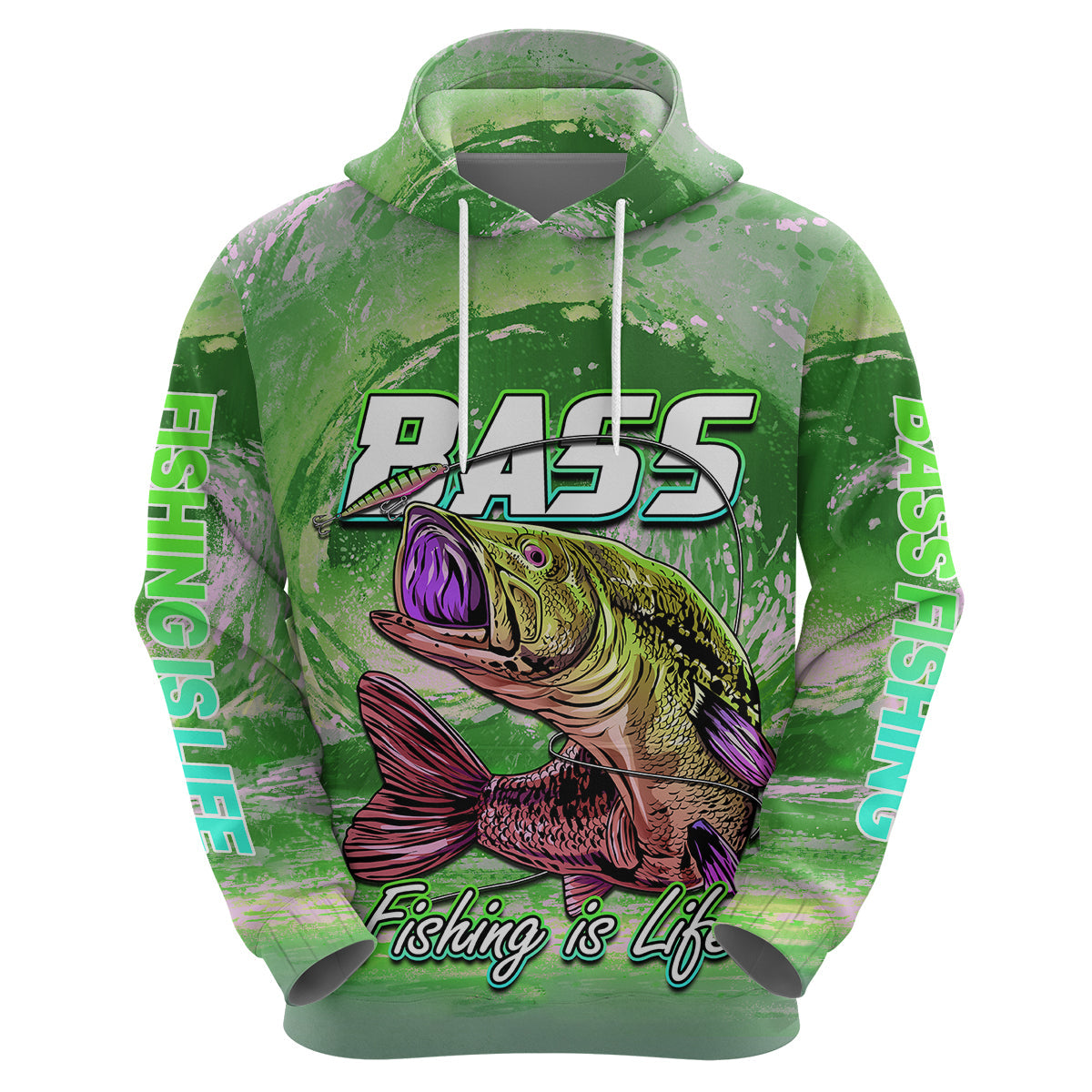Bass Fishing is Life Hook Sport Largemouth Green Hoodie LT9
