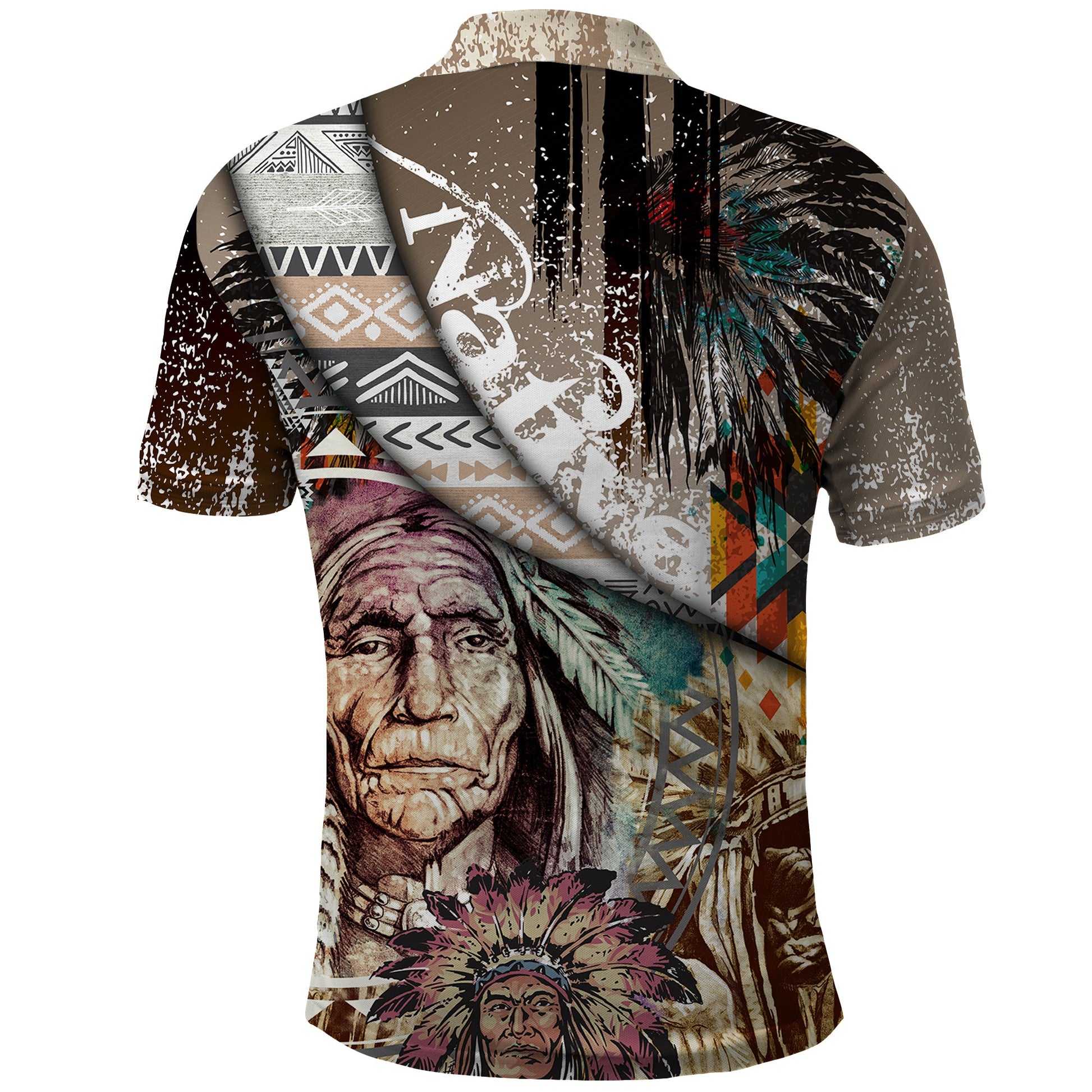 Native American Feather Headdress Portrait Of American Indian Colorful Distress Beton Texture Polo Shirt TS04