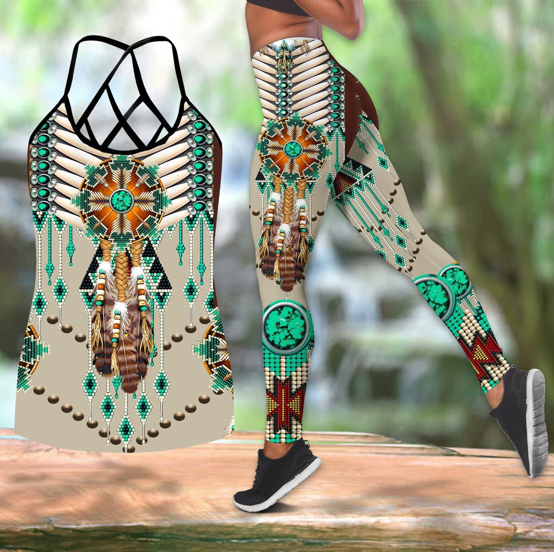 Native American Turquoise Blue Pattern Combo Crisscross and Leggings LT10