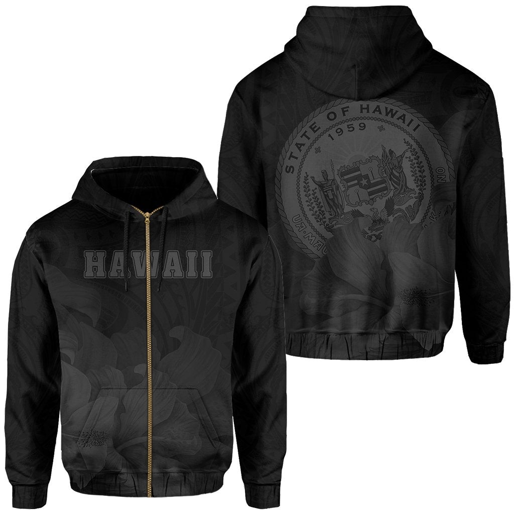Tropic Hibiscus Seal Of Hawaii Zip Hoodie Gray