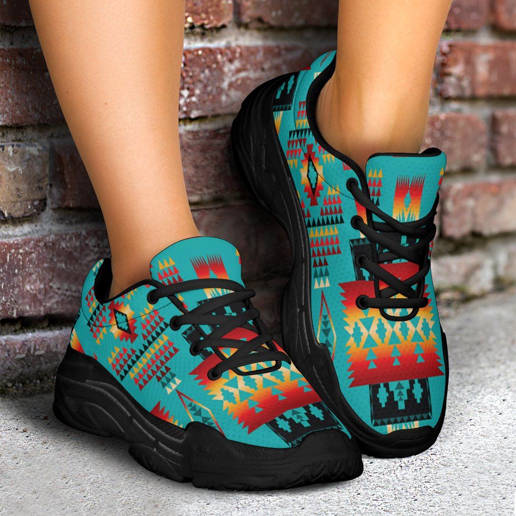 Blue Native Tribes Pattern Native American Chunky Sneakers LT10