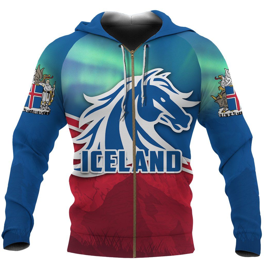 Icelandic Horse Zip Hoodie Aurora Mountain