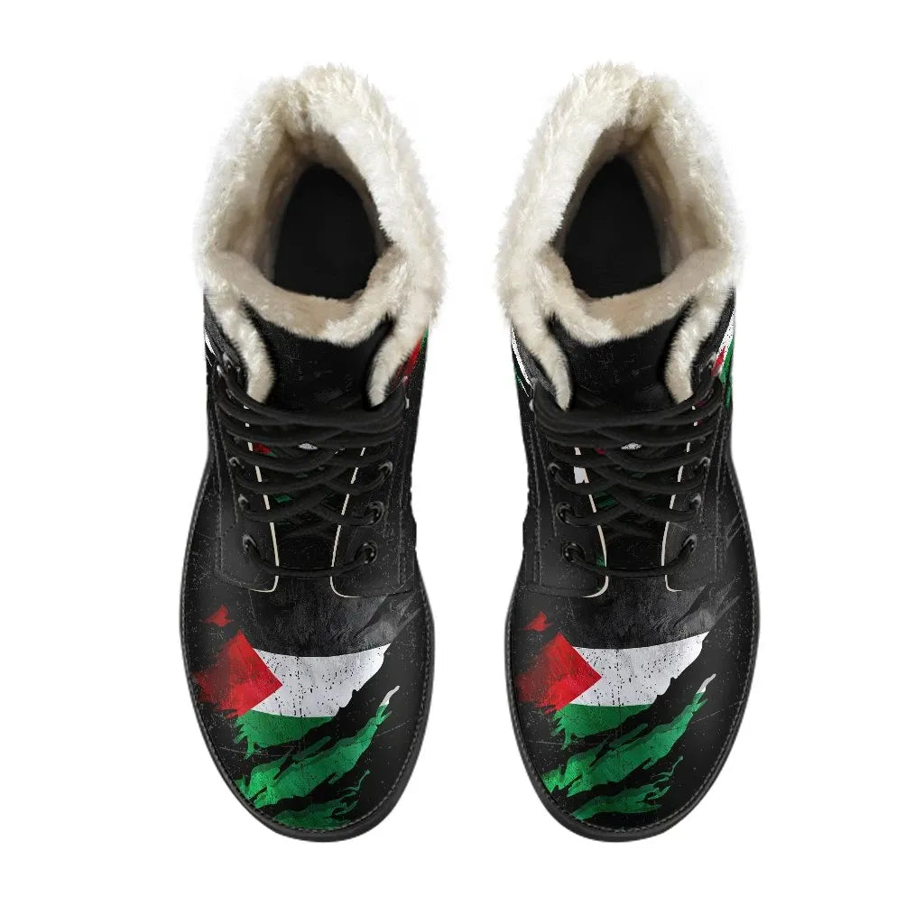 Palestine In Me Faux Fur Leather Boots Special Grunge Style RLT13