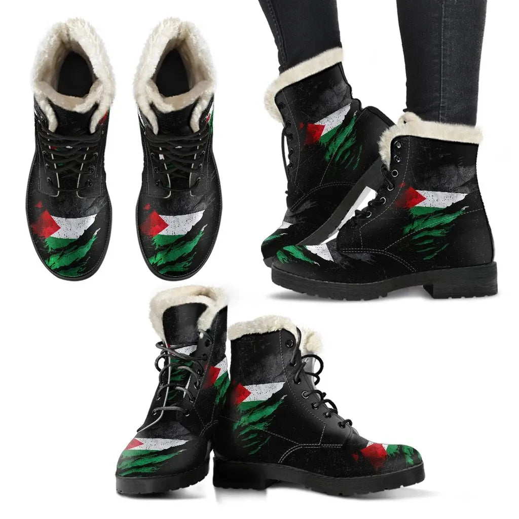 Palestine In Me Faux Fur Leather Boots Special Grunge Style RLT13