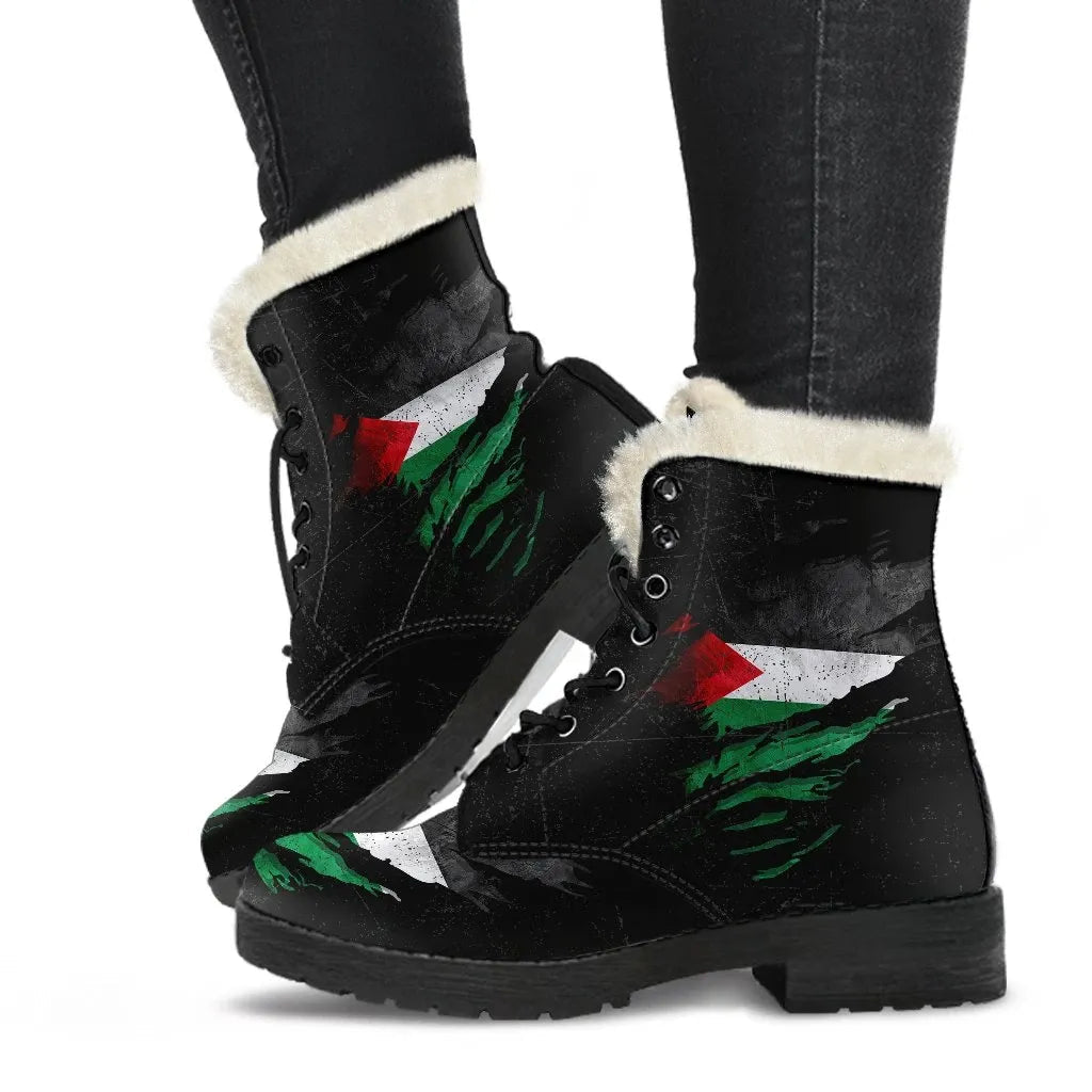 Palestine In Me Faux Fur Leather Boots Special Grunge Style RLT13