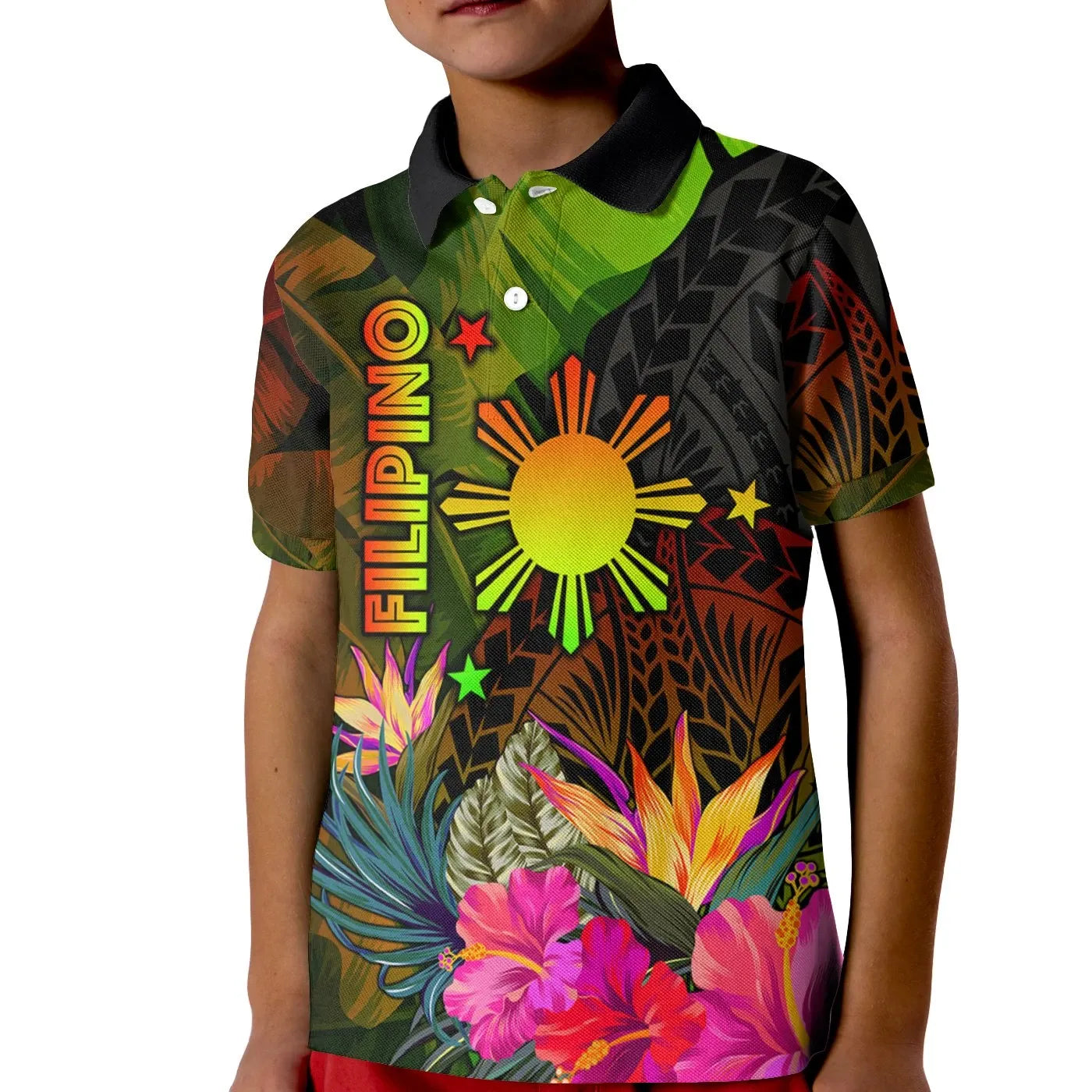 The Philippines Polynesian Polo Shirt Hibiscus and Banana Leaves RLT6