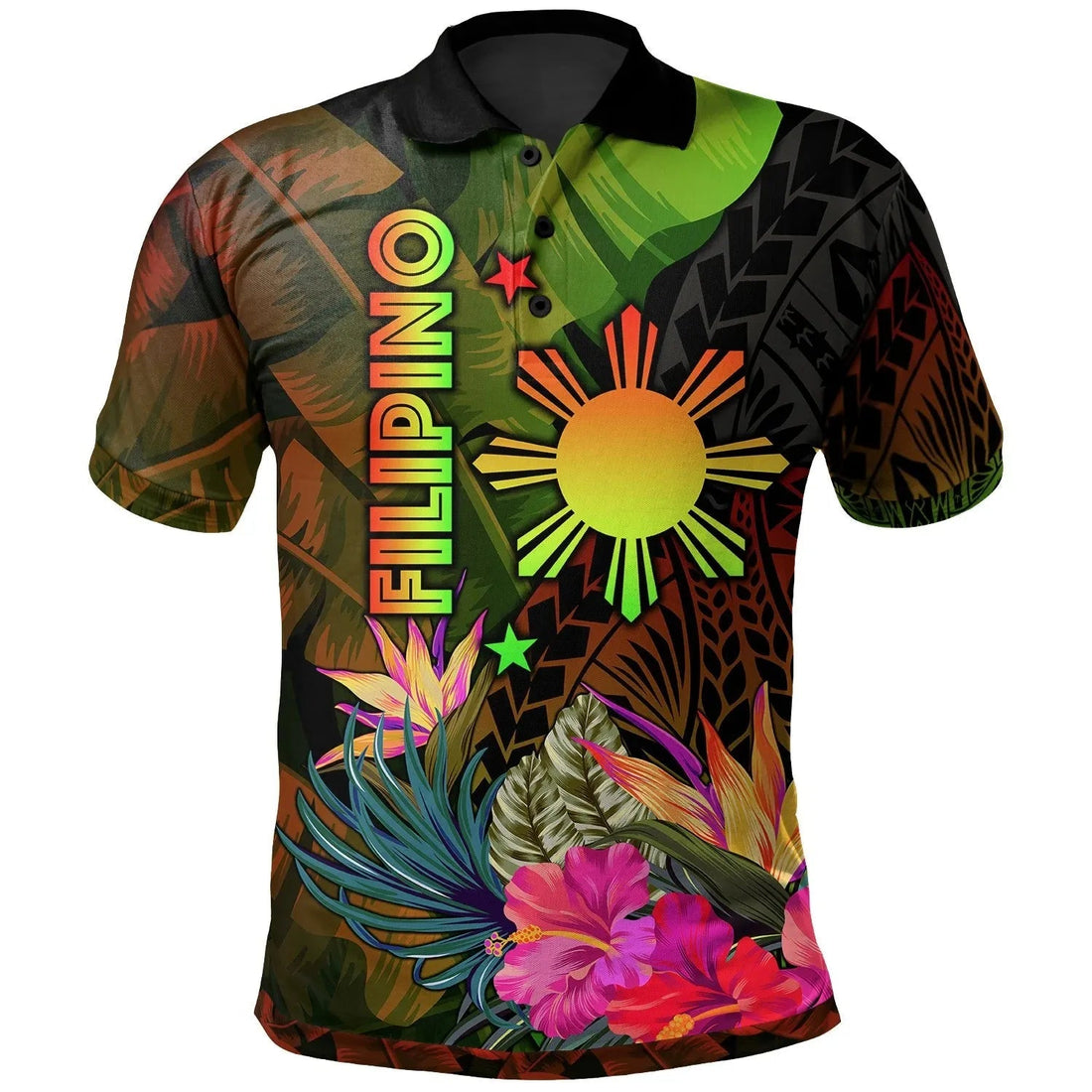 The Philippines Polynesian Polo Shirt Hibiscus and Banana Leaves RLT6