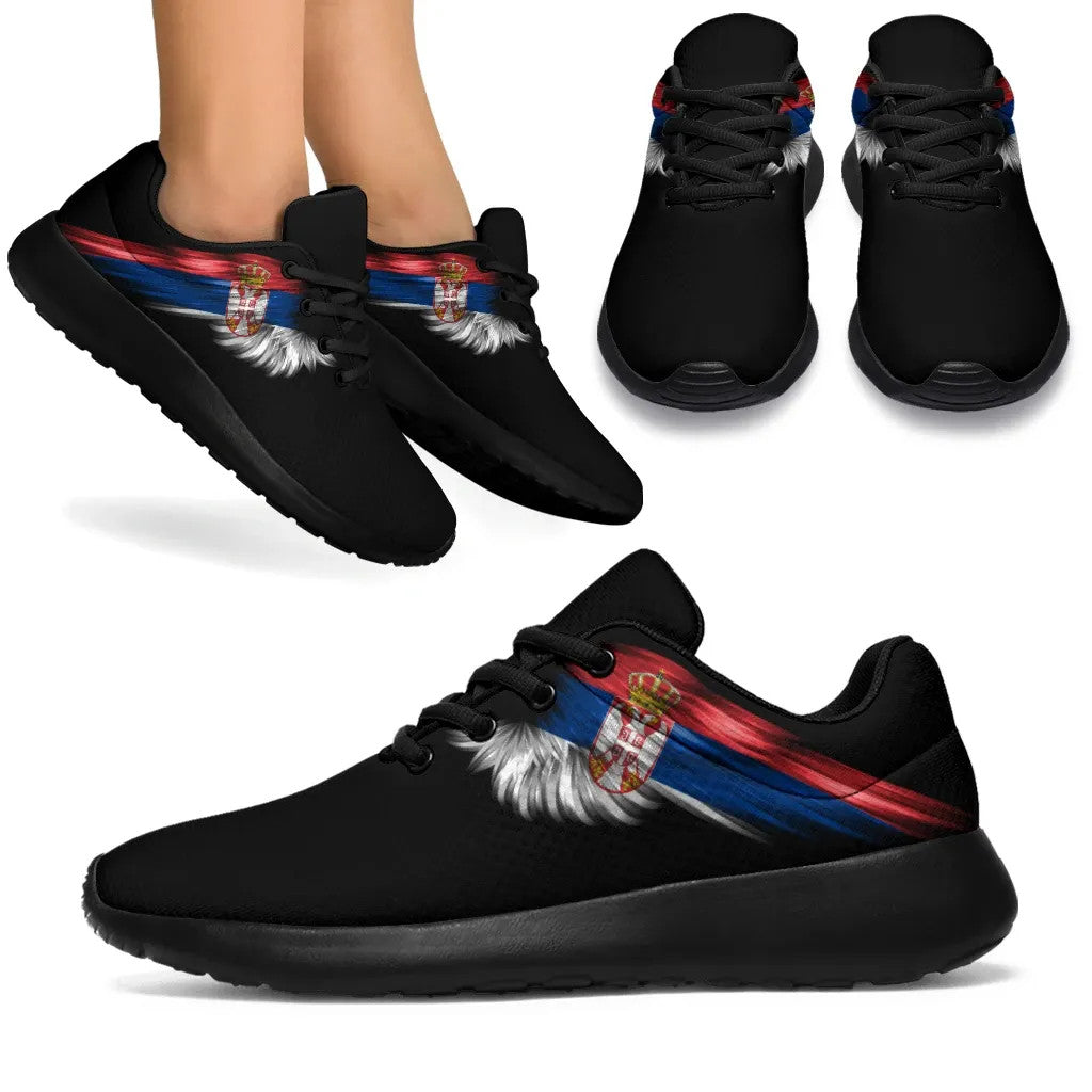 Serbia Sneakers Wings Flag Women's/Men's Black Version RLT7