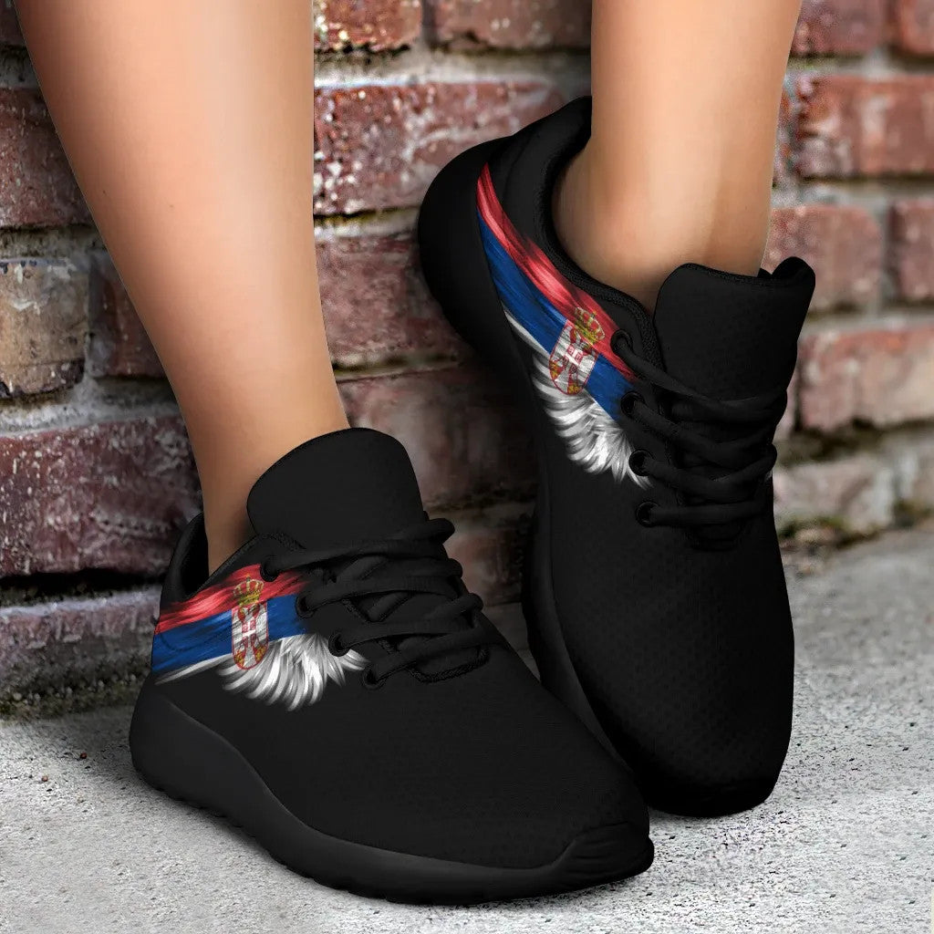 Serbia Sneakers Wings Flag Women's/Men's Black Version RLT7