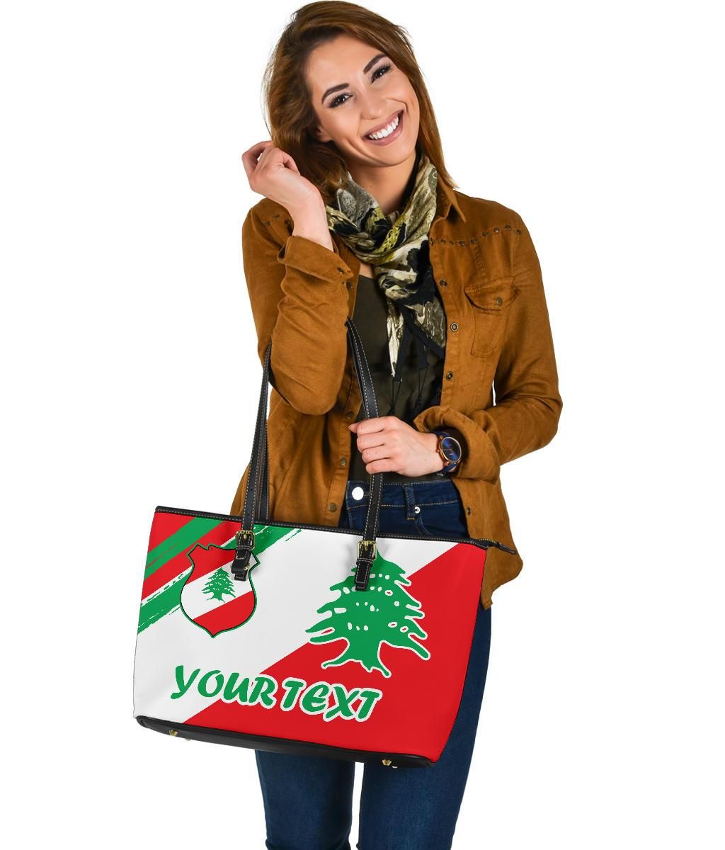 Lebanon Personalised Large Leather Tote Bag - Lebanon Flag Polygon Style24 RLT6