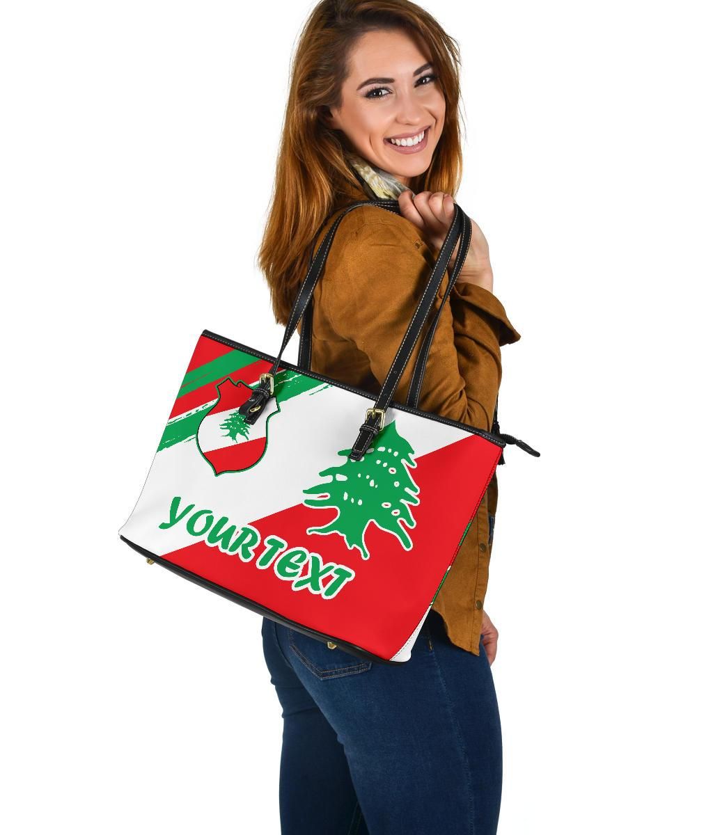 Lebanon Personalised Large Leather Tote Bag - Lebanon Flag Polygon Style24 RLT6
