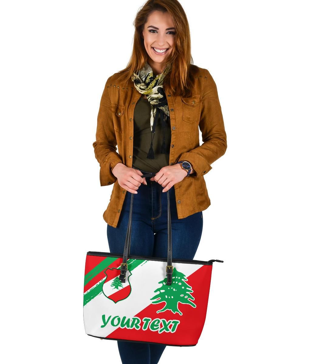 Lebanon Personalised Large Leather Tote Bag - Lebanon Flag Polygon Style24 RLT6