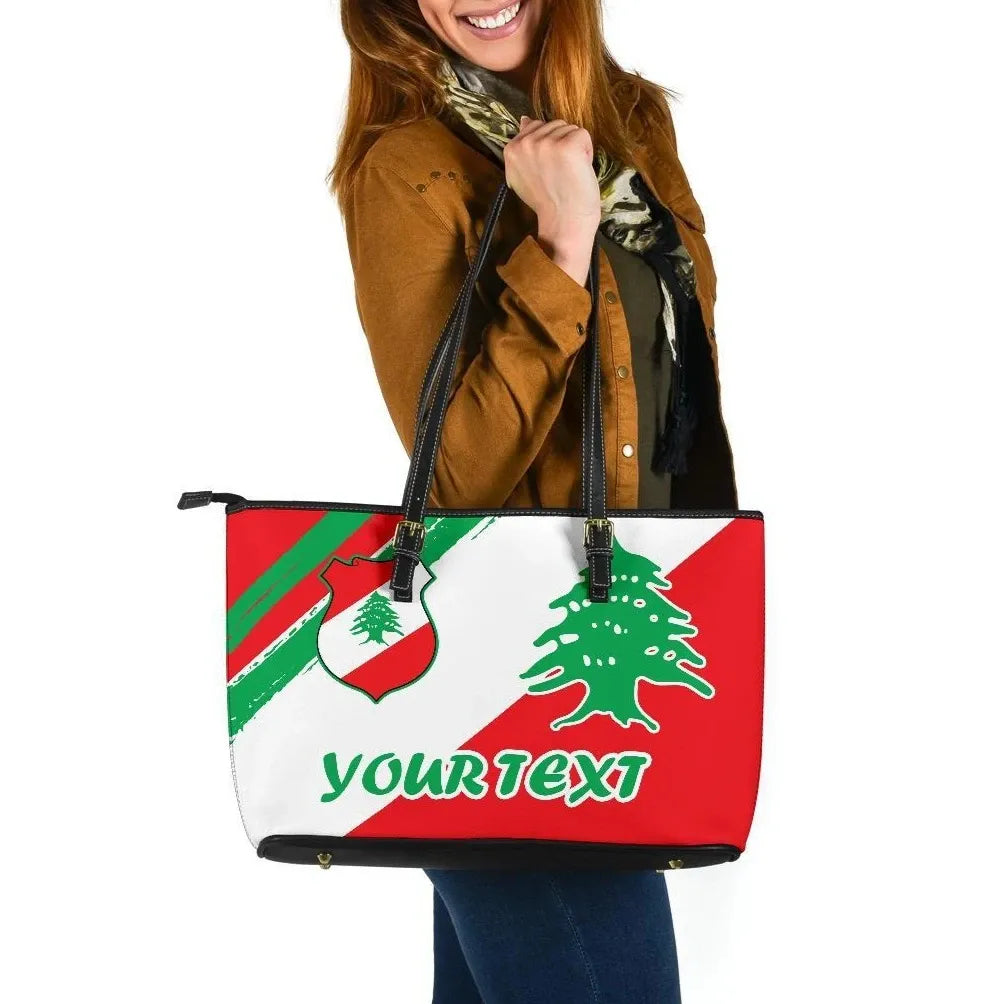 Lebanon Personalised Large Leather Tote Bag - Lebanon Flag Polygon Style24 RLT6