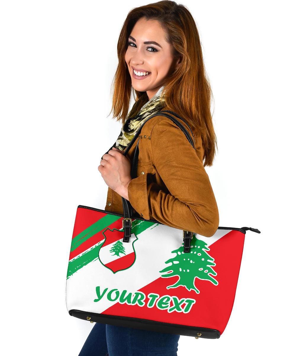 Lebanon Personalised Large Leather Tote Bag - Lebanon Flag Polygon Style24 RLT6