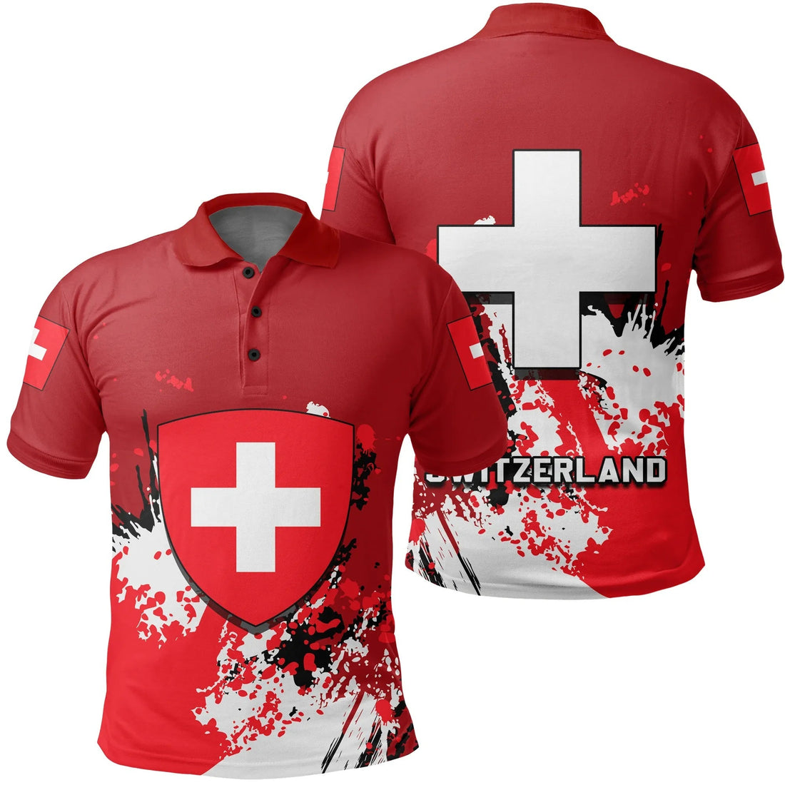 Switzerland Polo Shirt Coat Of Arms Spaint Style RLT13