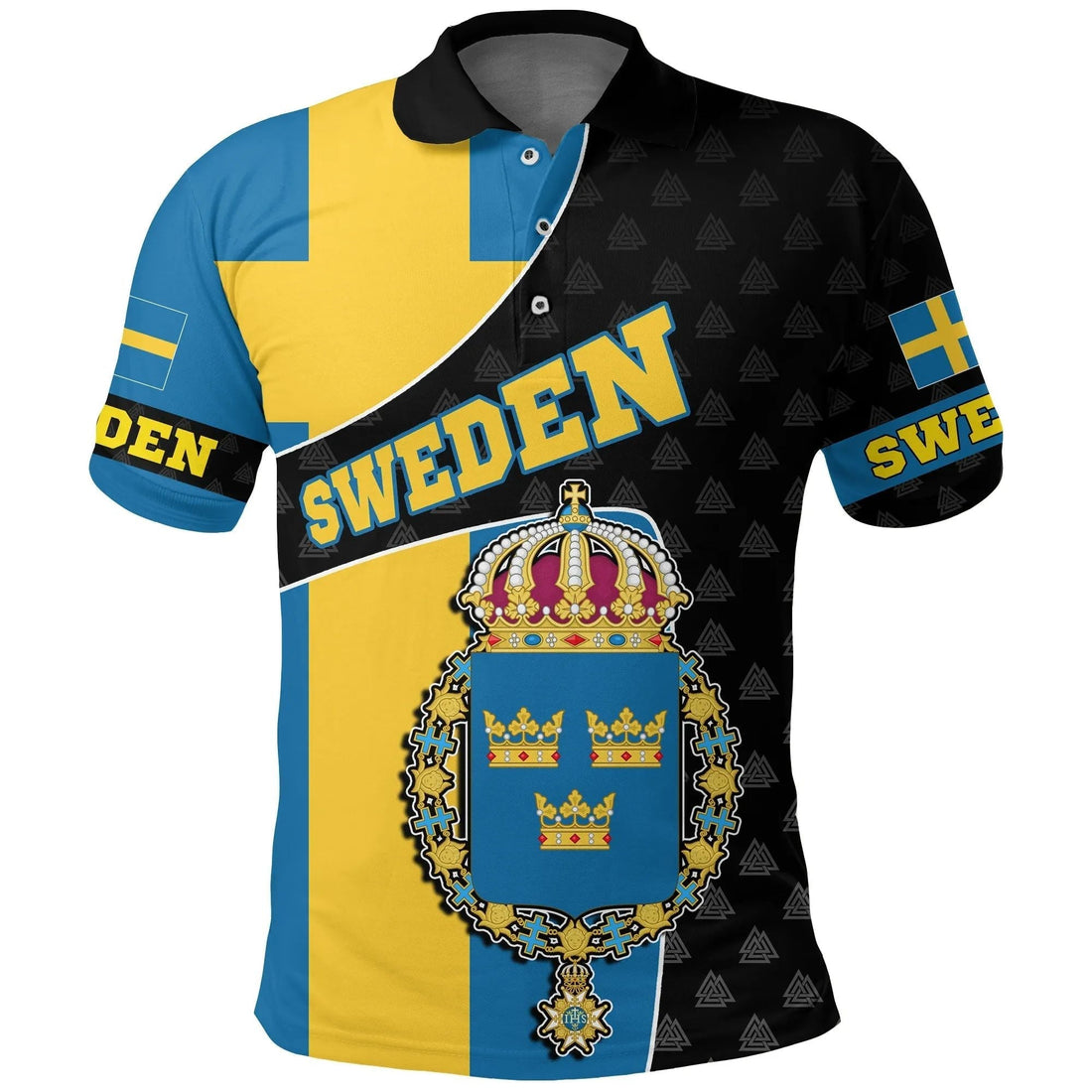 Sweden Polo Shirt Flag and Valknut Symbols RLT7