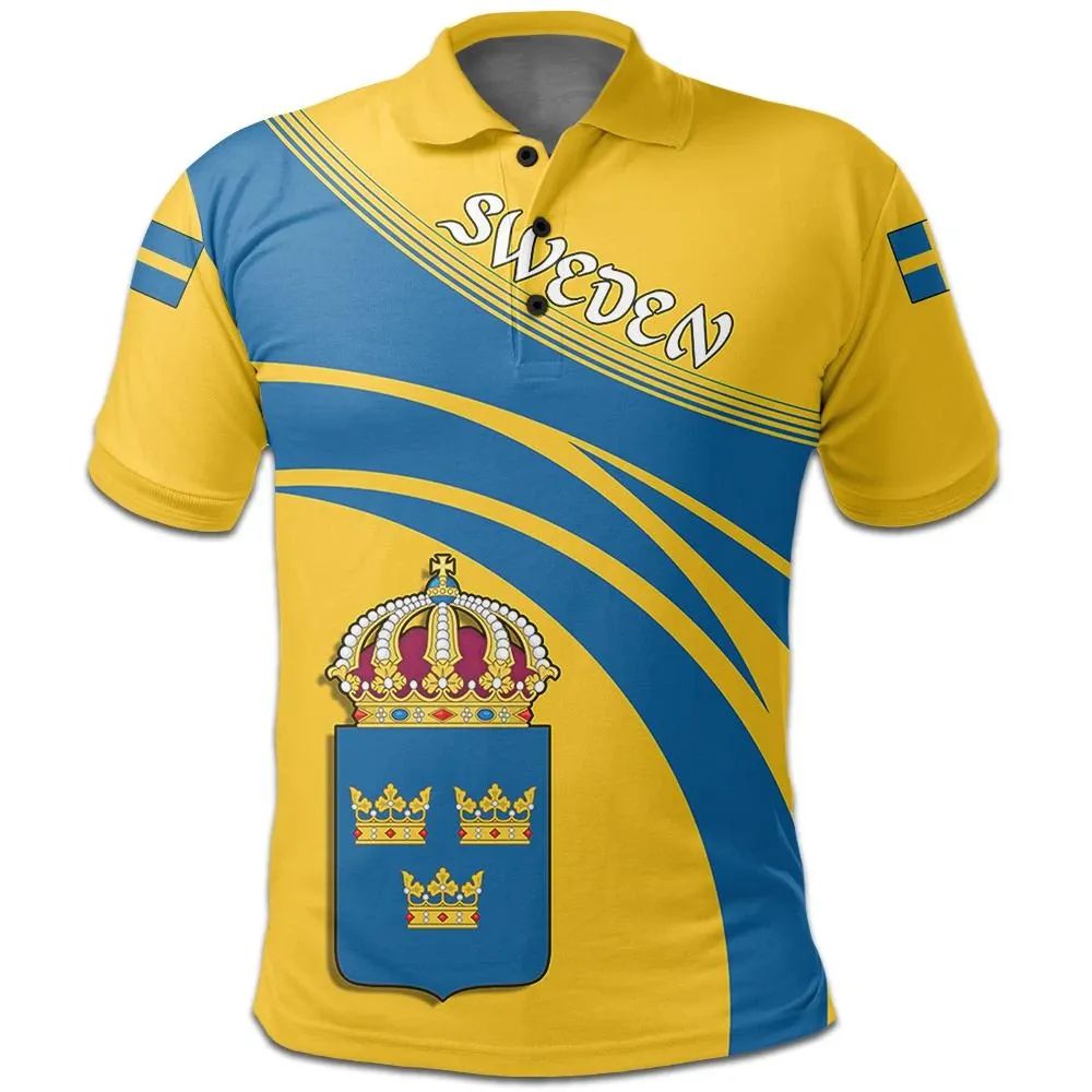 Sweden Polo Shirt Coat Of Arms Cricket Style RLT7