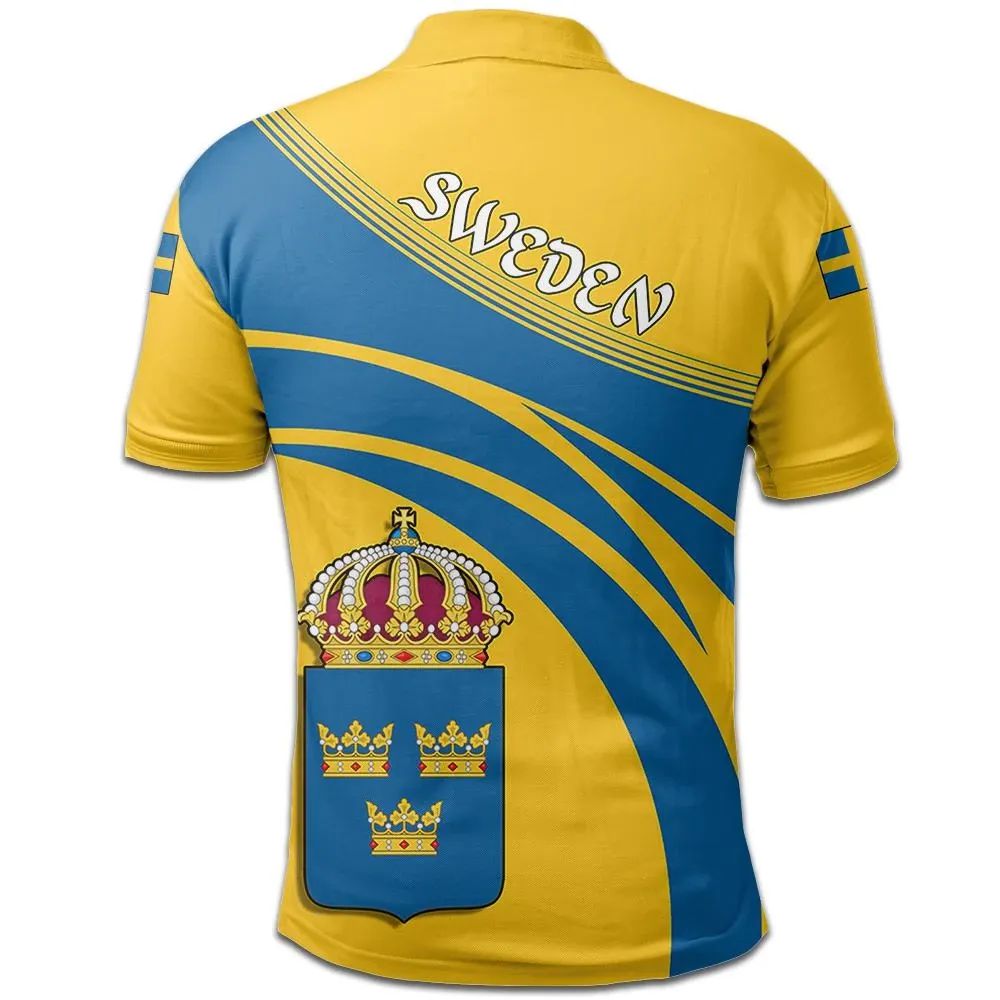 Sweden Polo Shirt Coat Of Arms Cricket Style RLT7