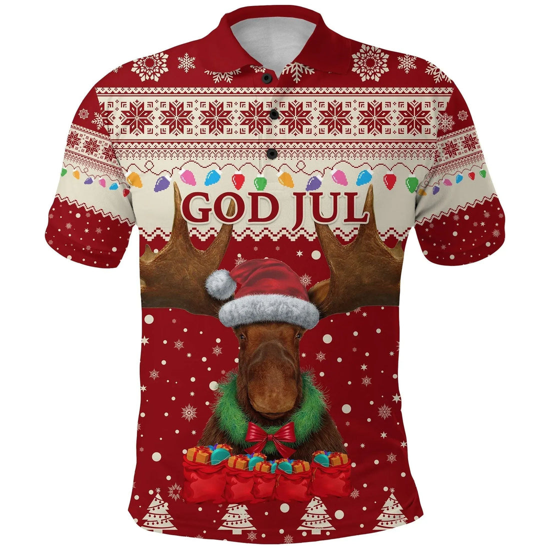 Sweden Polo Shirt Christmas Moose Red RLT7