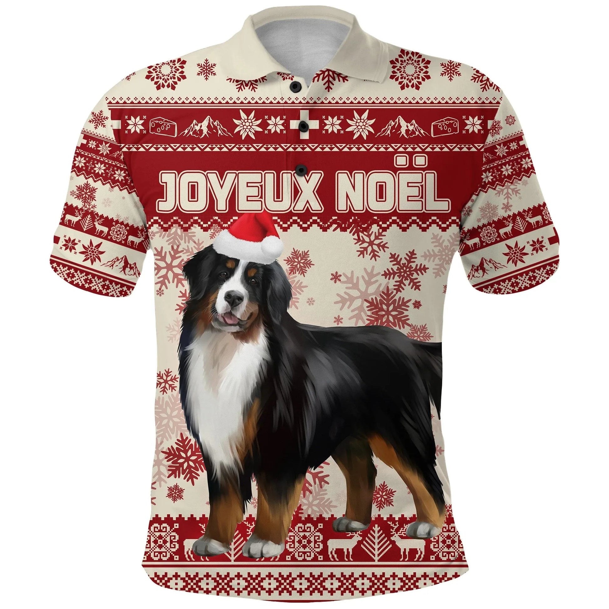 Switzerland Polo Shirt Christmas Bernese Mountain Dog Unique Beige Red RLT13