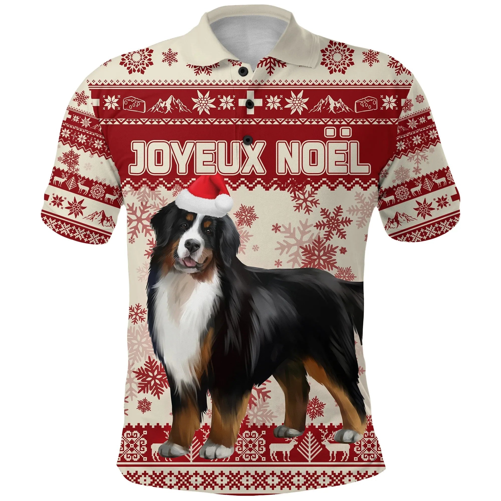Switzerland Polo Shirt Christmas Bernese Mountain Dog Unique Beige Red RLT13