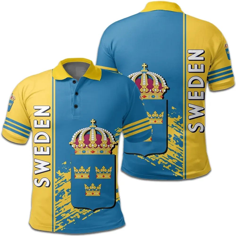 Sweden Polo Shirt Coat Of Arms Quarter Style RLT7
