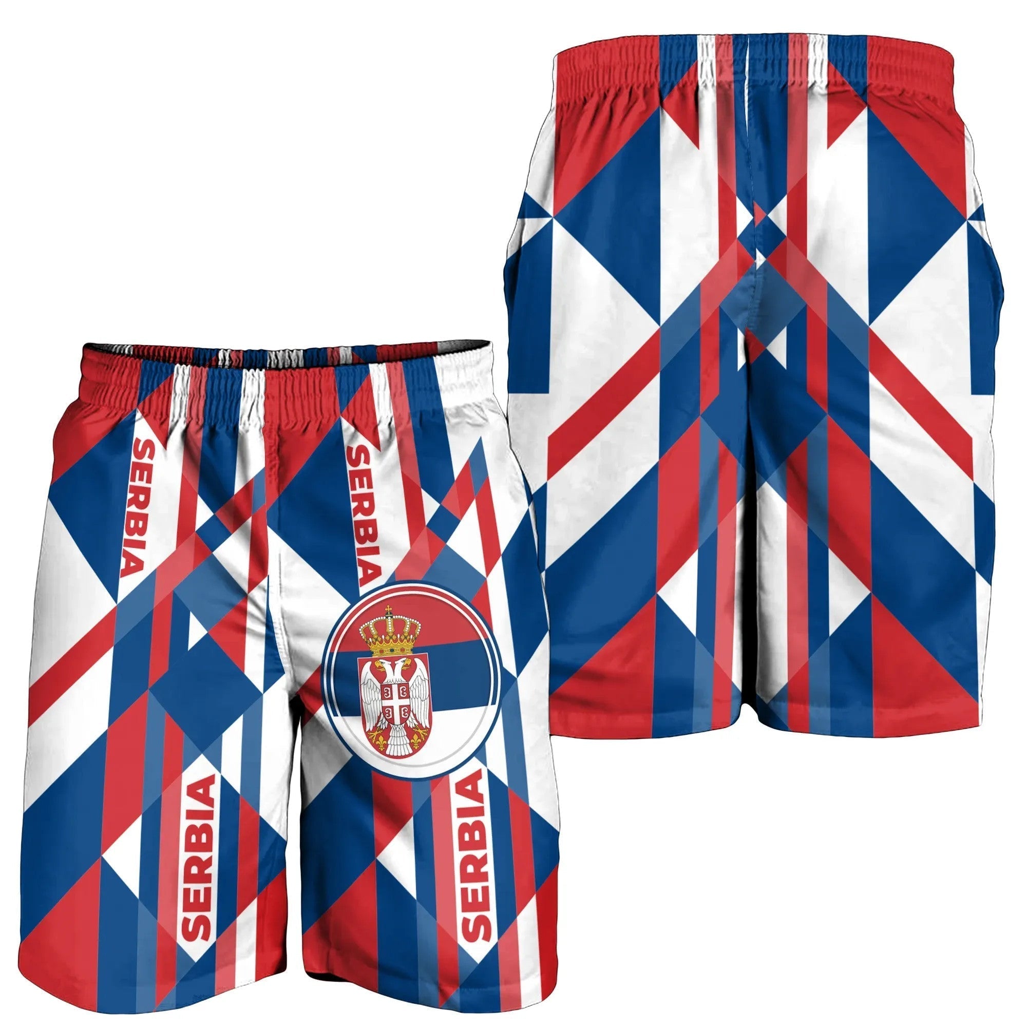 Men's Shorts Serbia Flag Color With Coat Of Arm RLT7