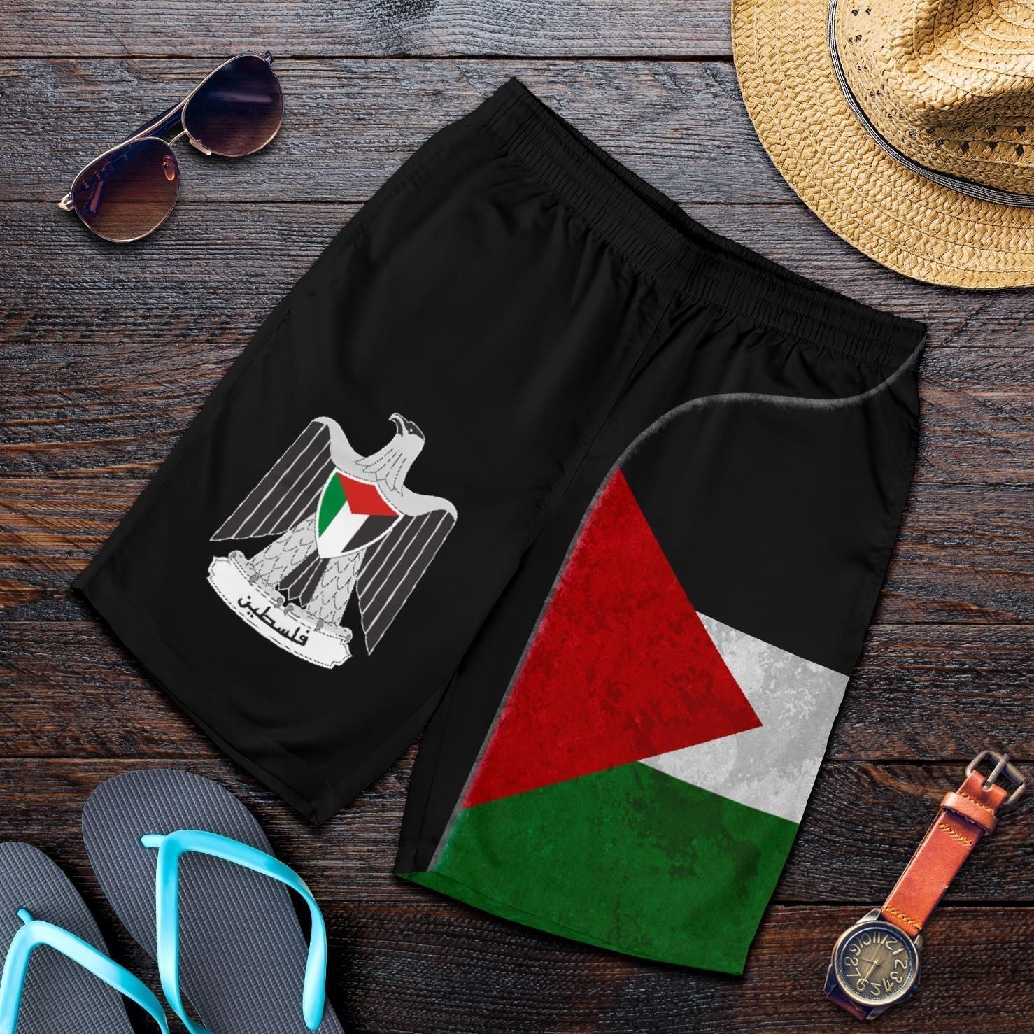 Palestine Flag Men's Shorts Coat Of Arms RLT13