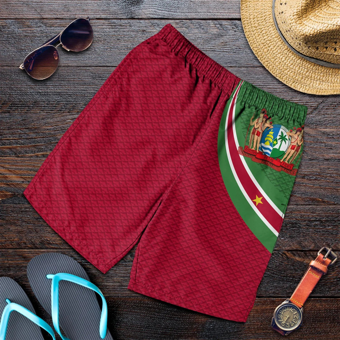 Suriname Men's Shorts Suriname Coat Of Arms and Flag Color RLT7