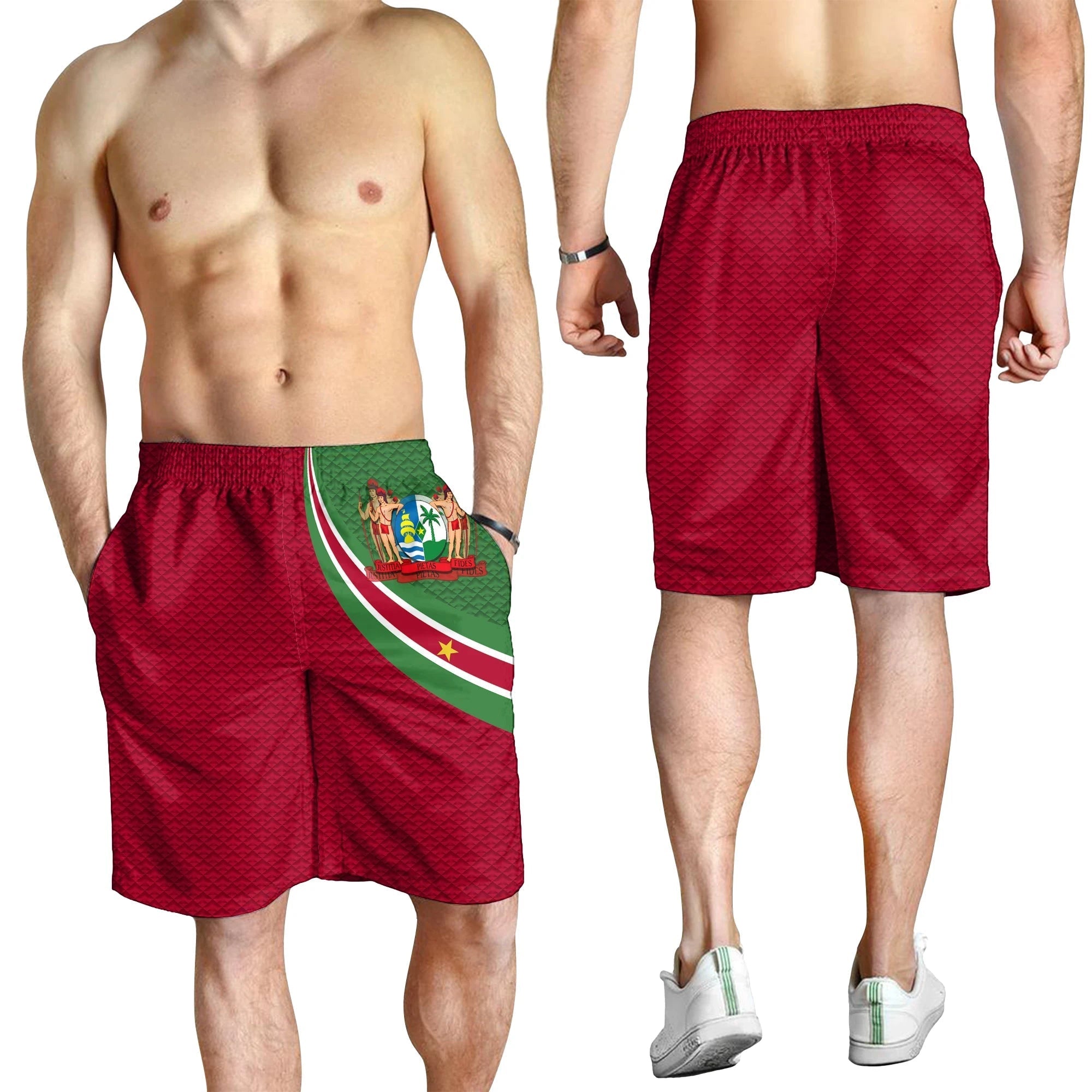Suriname Men's Shorts Suriname Coat Of Arms and Flag Color RLT7