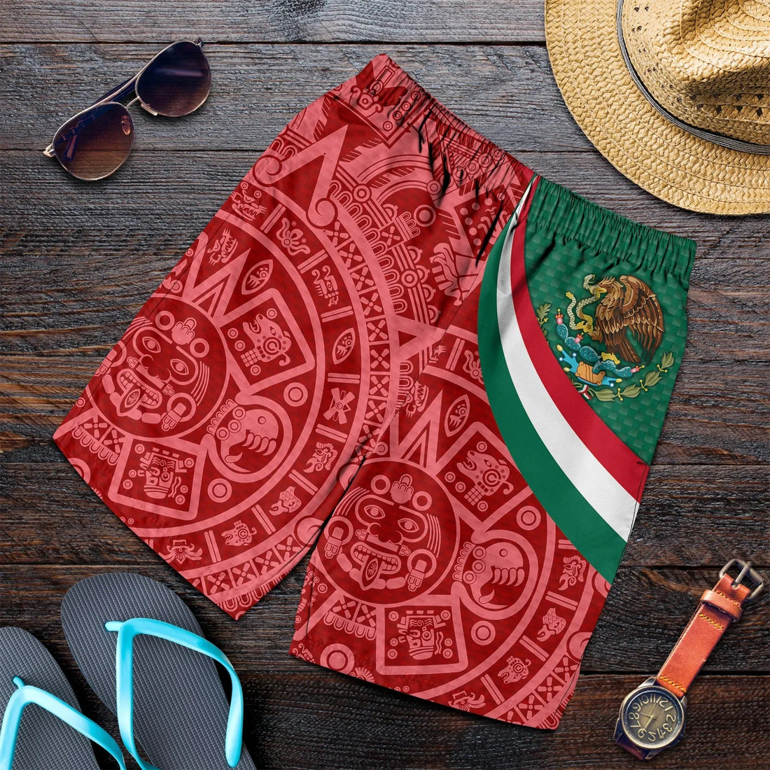 Mexico Men's Shorts Mexico Coat Of Arms With Aztec Patterns RLT13
