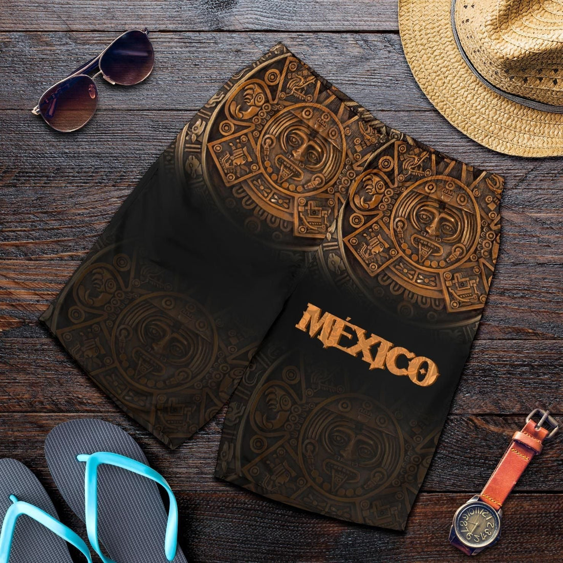 Mexico Aztec Shorts The Ancient Aztec Calendar RLT13