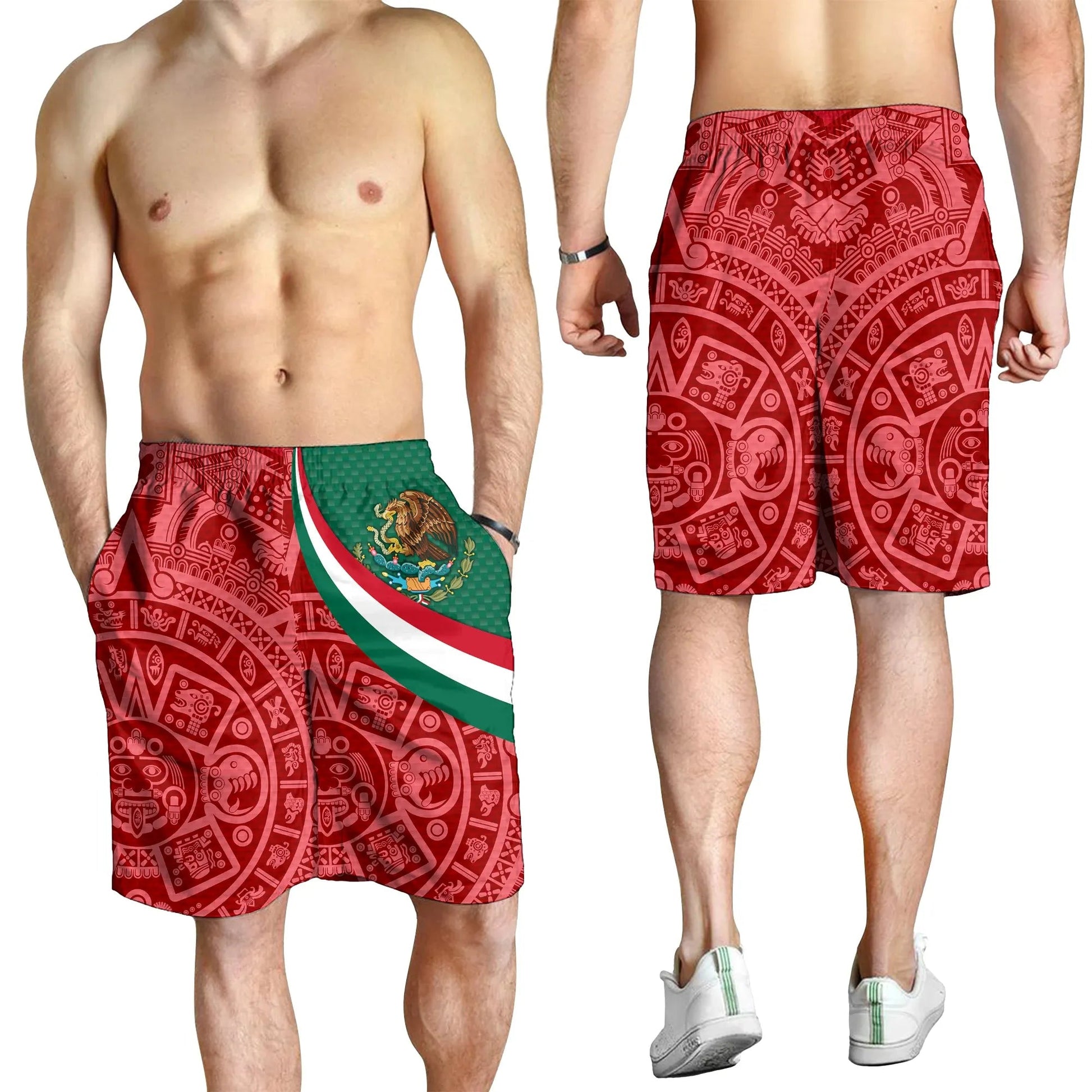 Mexico Men's Shorts Mexico Coat Of Arms With Aztec Patterns RLT13
