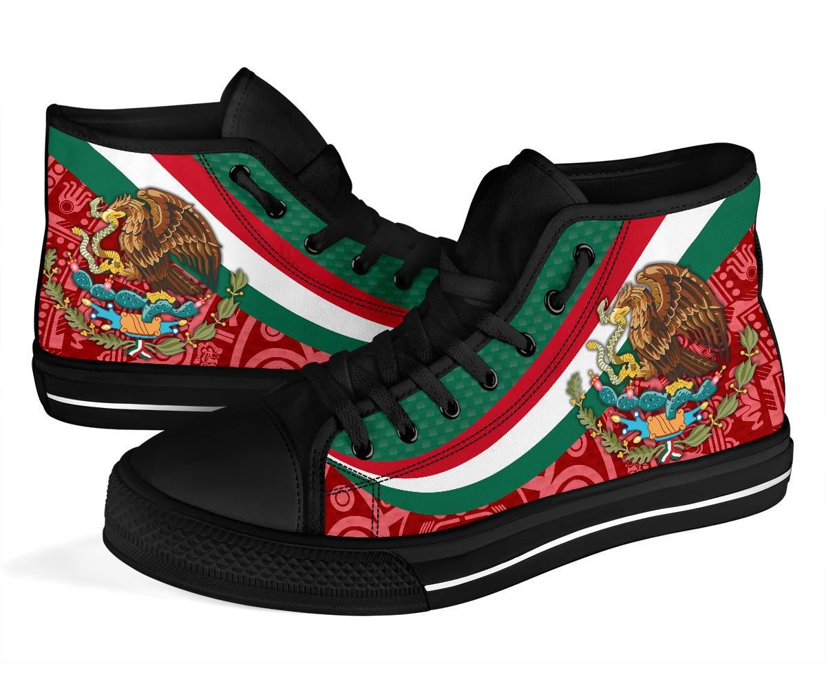 Mexico High Top Shoes Mexico Coat Of Arms With Aztec Patterns RLT13