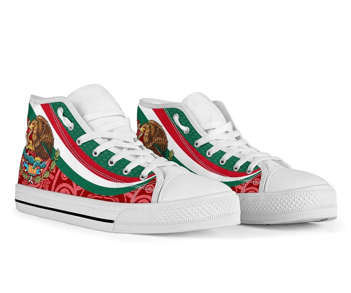 Mexico High Top Shoes Mexico Coat Of Arms With Aztec Patterns RLT13