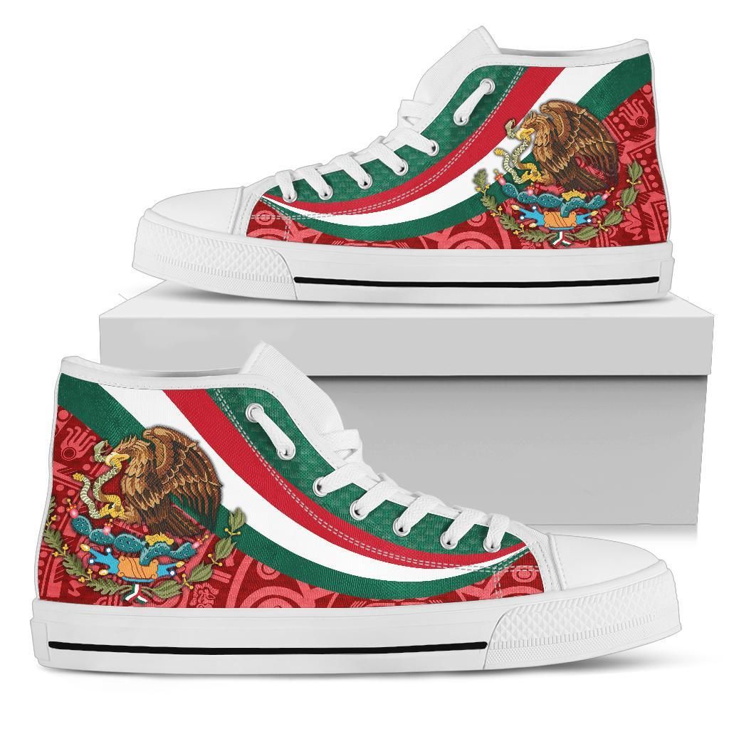 Mexico High Top Shoes Mexico Coat Of Arms With Aztec Patterns RLT13