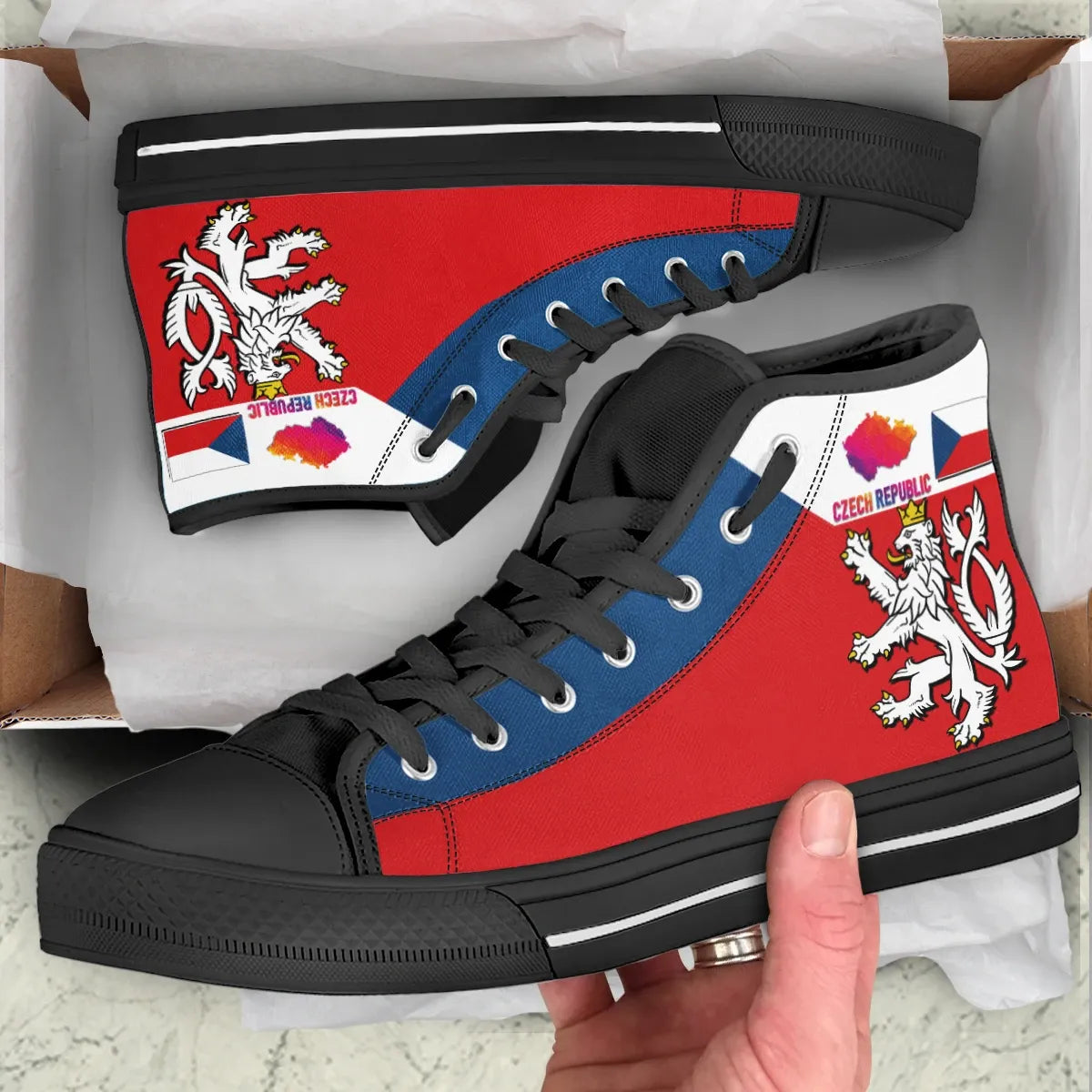 Czech Republic High Top Shoe - Silver Double-Tailed Rampant Lion RLT13