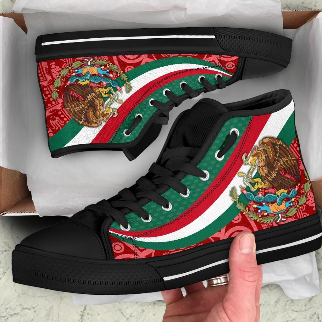 Mexico High Top Shoes Mexico Coat Of Arms With Aztec Patterns RLT13