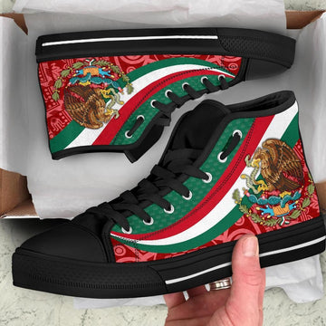 Mexico High Top Shoes Mexico Coat Of Arms With Aztec Patterns RLT13