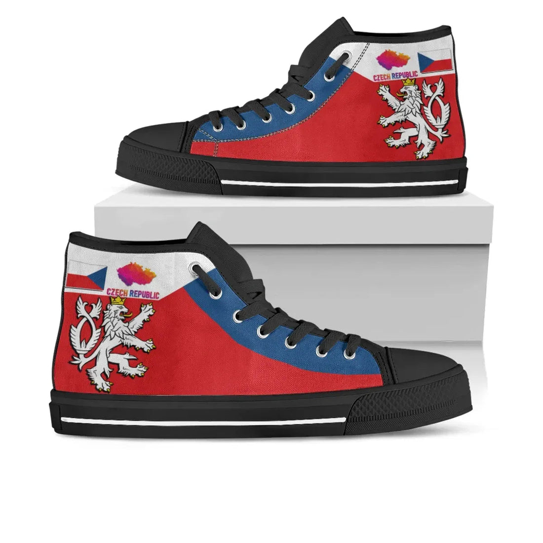Czech Republic High Top Shoe - Silver Double-Tailed Rampant Lion RLT13