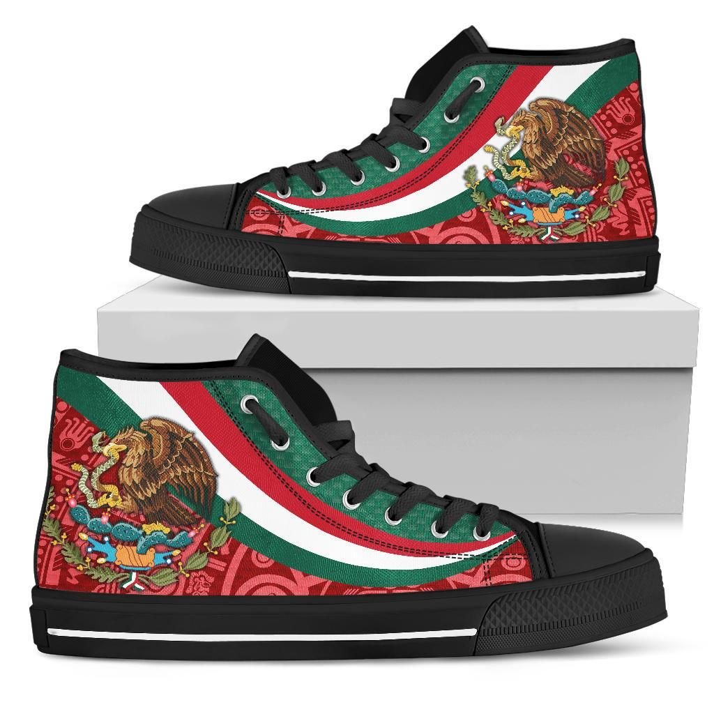 Mexico High Top Shoes Mexico Coat Of Arms With Aztec Patterns RLT13