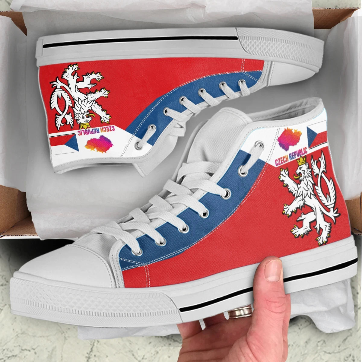 Czech Republic High Top Shoe - Silver Double-Tailed Rampant Lion RLT13